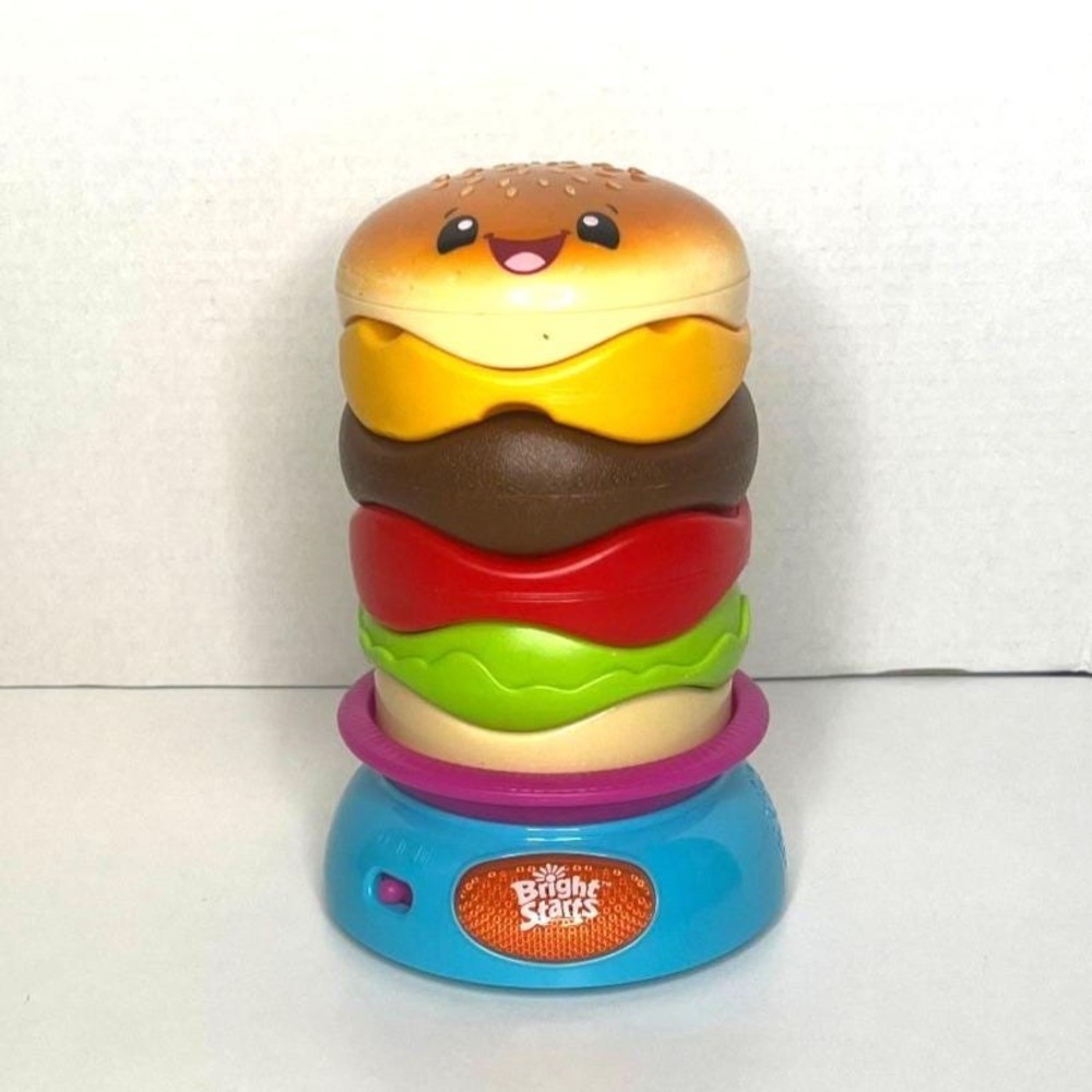 Bright Starts Stack 'N Spin Burger Musical Activity Stacker Toy Works See Video